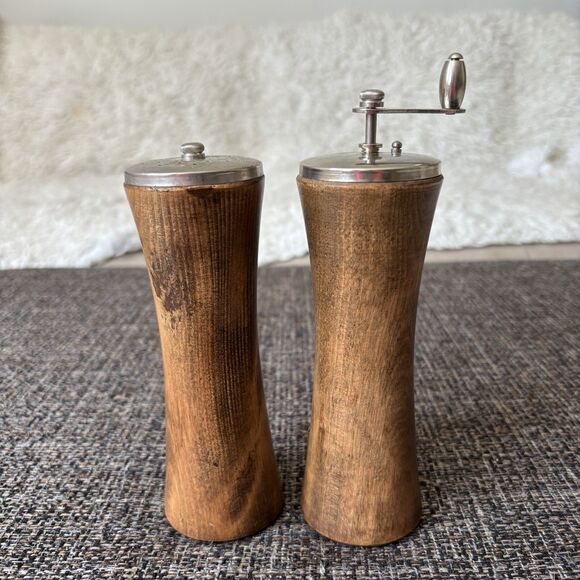 Unbranded Other - UNBRANDED Vintage MCM Mid Century Wood Salt Pepper Shakers Grinder 6.5” Japan